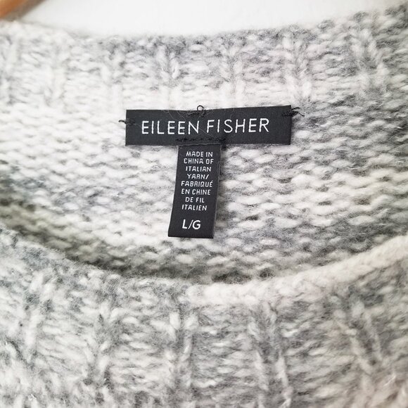 Eileen Fisher Merino Wool Silk Blend Marled Gray Sweater L Cozy Warm Crew $375 - Picture 7 of 15